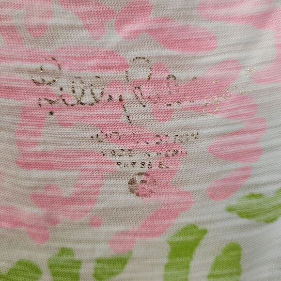 Lilly Pulitzer Etta V neck In Tidal Wave Pineapple Print Short Sleeve Shirt Wome - Picture 2 of 6